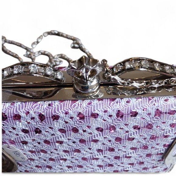 Pink Sequin White Lace Princess Two Way Evening Mini Hand Bag Crossbody - Picture 6 of 14